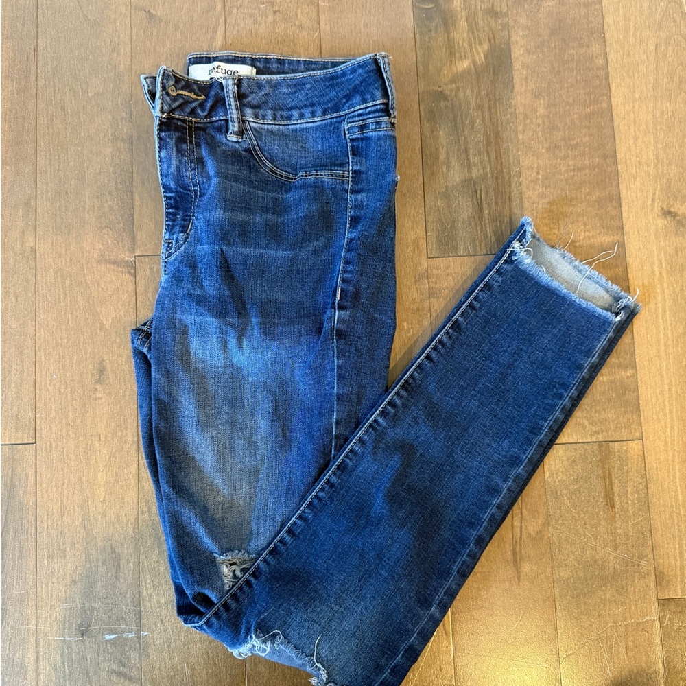 Refuge Dark Blue Distressed Skinny Jeans